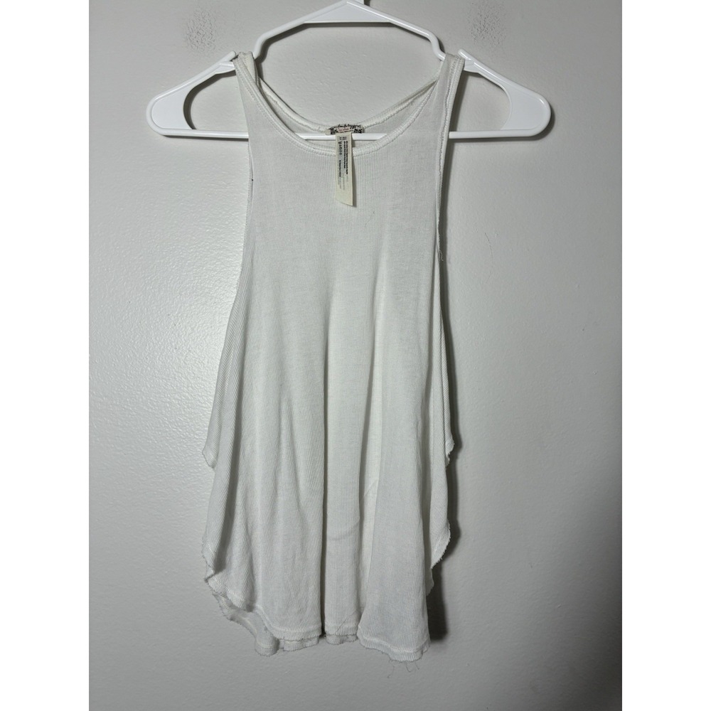 Free People Intimately Ribbed Tank Top With Side Slit Sz S White Casual Layering
